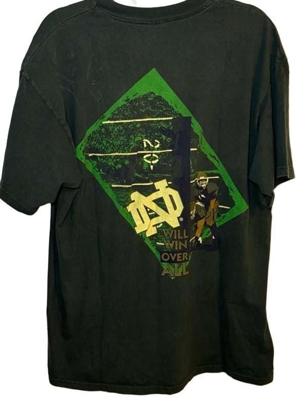 Vintage 90s Champion Notre Dame Fighting Irish Football Green T-Shirt XL